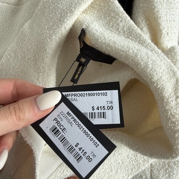 NWT Maje Risal Mini Dress EcruWhite Contrast Fray Trim Knit Shirt Collar Buttons - Picture 3 of 11